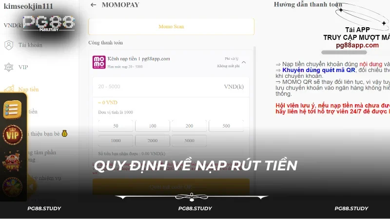 Khi nạp rút tiền tại PG88 cần tuân theo quy định